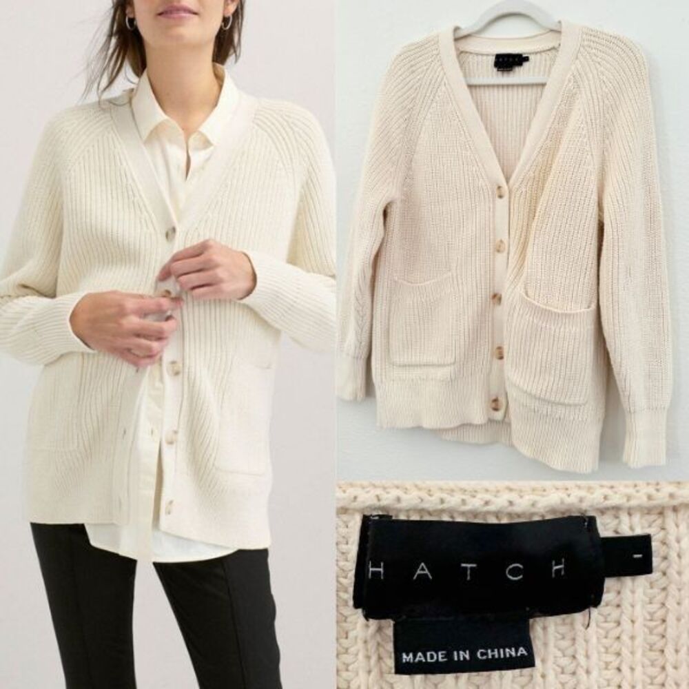 Hatch The Marlow 100% Cotton Maternity Cardigan Ivory Chunky Knit Size 1 (Small)